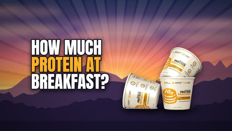 How much protein at breakfast? Beef Cakes Diner protein pancake cups in front of a mountain sunrise