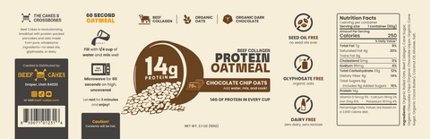 Beef Collagen Protein Oatmeal – Chocolate Chip Oats (12-Pack)